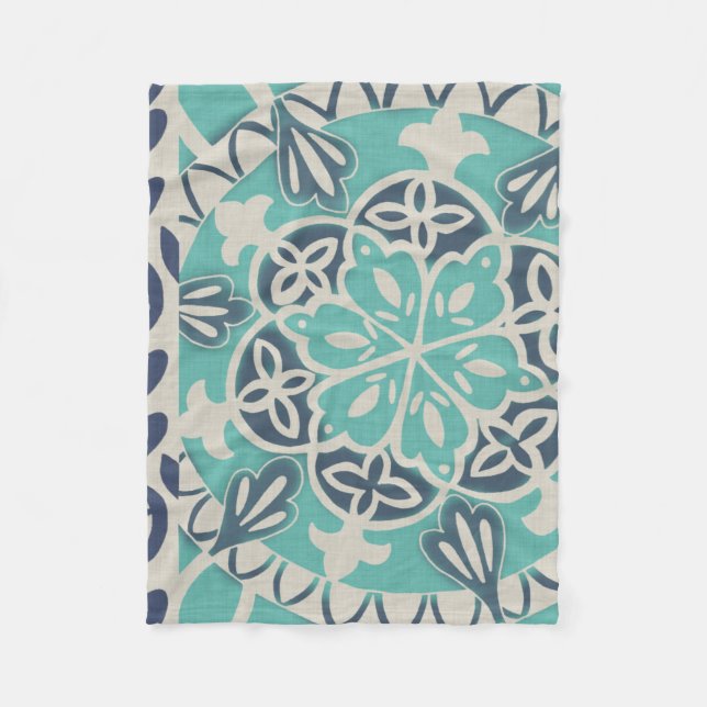 Blue Batik Tile I Fleece Blanket (Front)