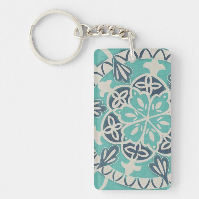 Blue Batik Tile I Keychain (Front)