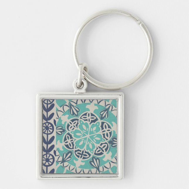 Blue Batik Tile I Keychain (Front)