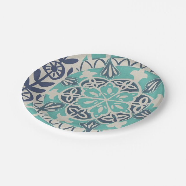 Blue Batik Tile I Paper Plates (Angled)