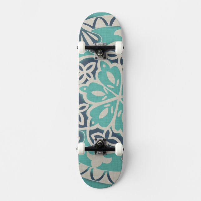 Blue Batik Tile I Skateboard Deck (Front)
