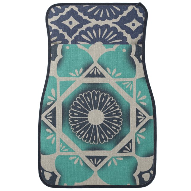 Blue Batik Tile II Car Mat (Front)