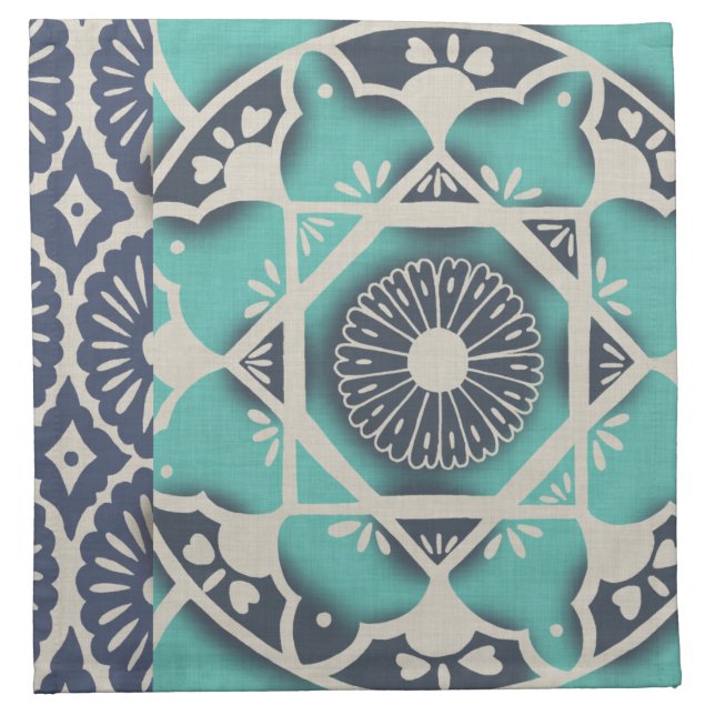 Blue Batik Tile II Cloth Napkin (Front)