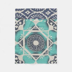 Blue Batik Tile II Fleece Blanket