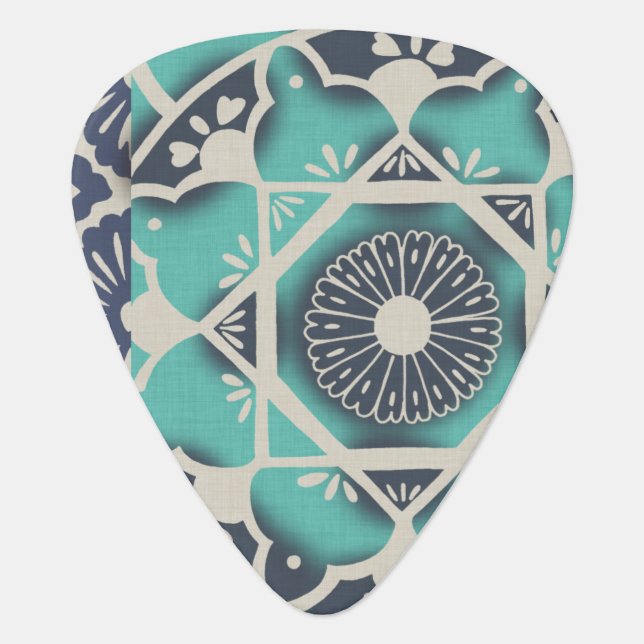 Blue Batik Tile II Guitar Pick (Front)