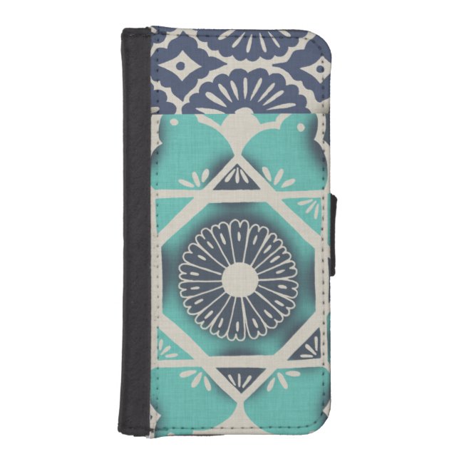 Blue Batik Tile II iPhone Wallet Case (Front)
