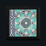 Blue Batik Tile II Keepsake Box<br><div class="desc">Floral</div>