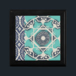 Blue Batik Tile II Keepsake Box<br><div class="desc">Floral</div>