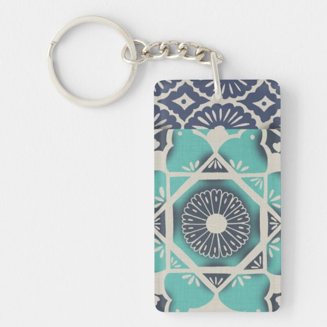 Blue Batik Tile II Keychain (Front)