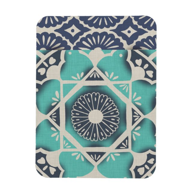 Blue Batik Tile II Magnet (Vertical)