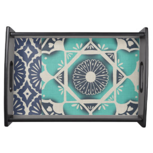 Blue Batik Tile II Serving Tray