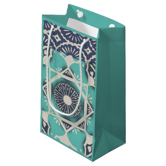 Blue Batik Tile II Small Gift Bag (Front Angled)