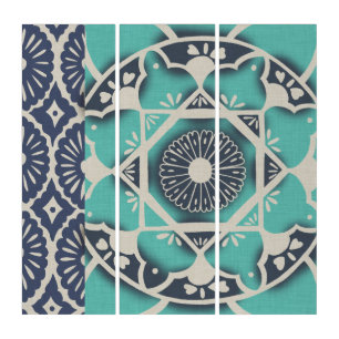 Blue Batik Tile II Triptych
