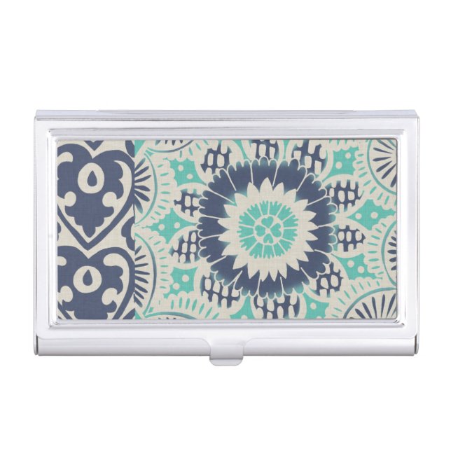 Blue Batik Tile III Business Card Case (Front)