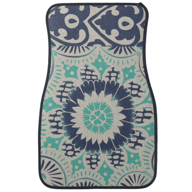 Blue Batik Tile III Car Mat (Front)