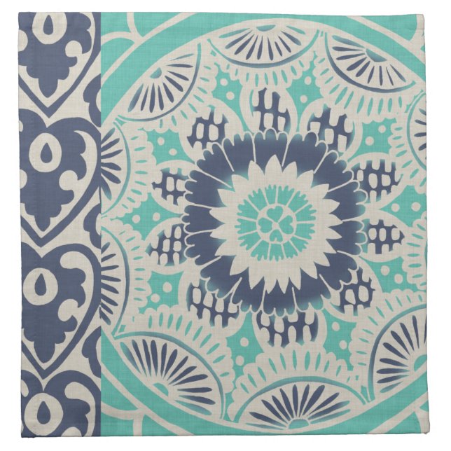 Blue Batik Tile III Cloth Napkin (Front)