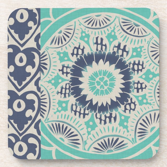 Blue Batik Tile III Drink Coaster (Front)