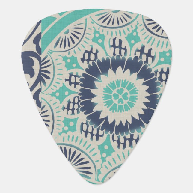Blue Batik Tile III Guitar Pick (Front)