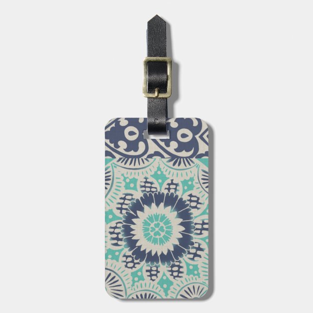 Blue Batik Tile III Luggage Tag (Front Vertical)
