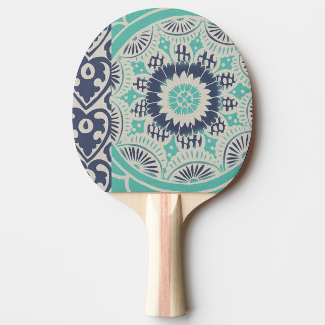 Blue Batik Tile III Ping-Pong Paddle (Front)