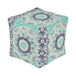 Blue Batik Tile III Pouf