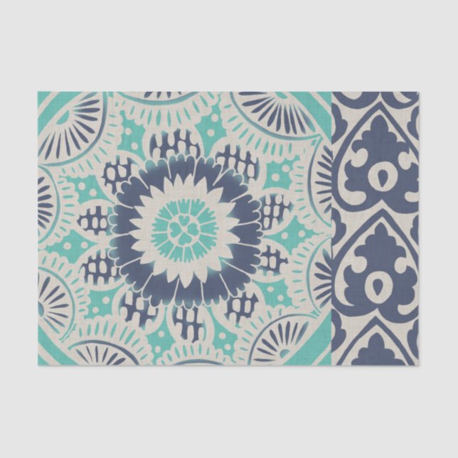 Blue Batik Tile III Tissue Paper (Front)