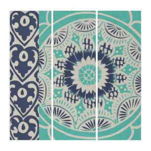 Blue Batik Tile III Triptych