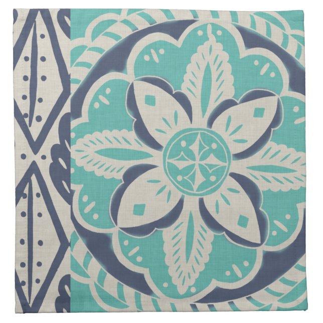 Blue Batik Tile IV Cloth Napkin (Front)