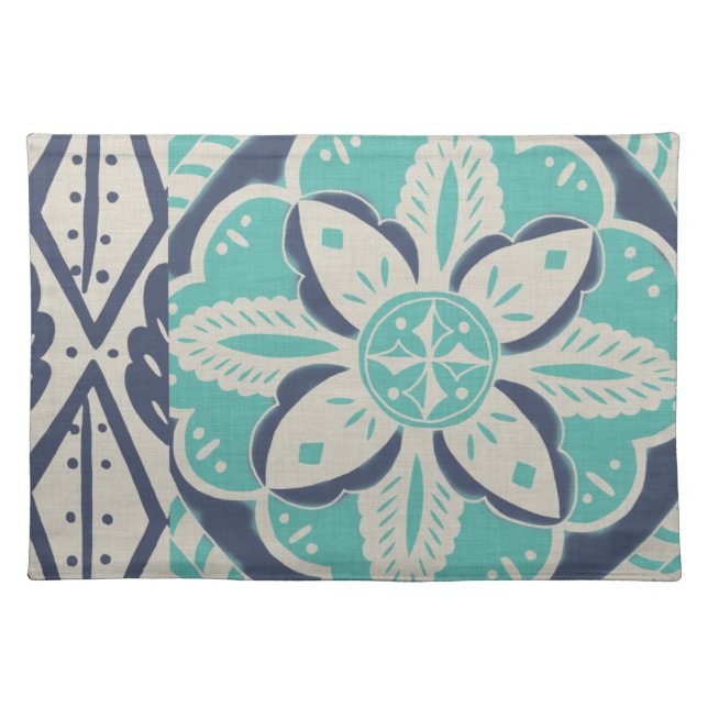 Blue Batik Tile IV Cloth Placemat (Front)