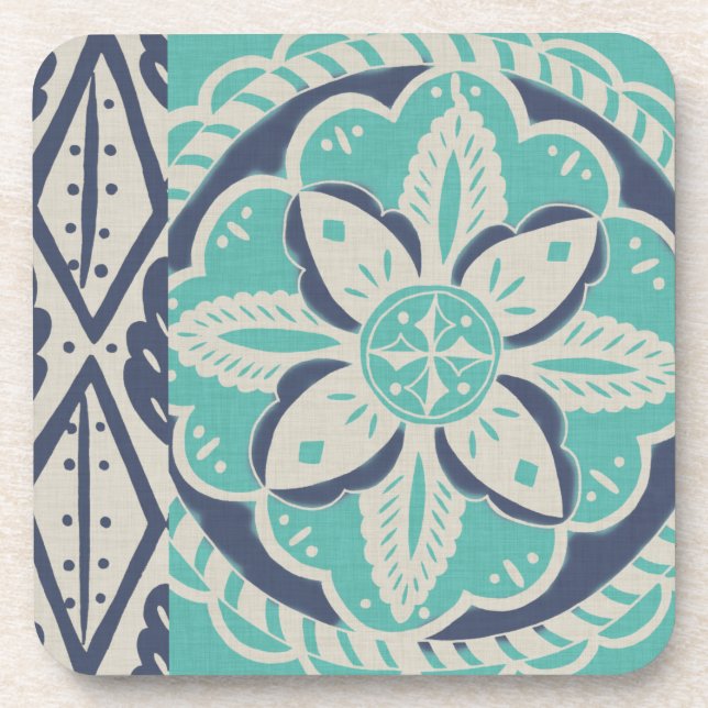 Blue Batik Tile IV Drink Coaster (Front)