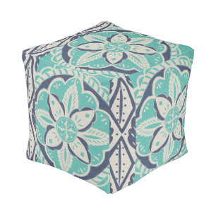 Blue Batik Tile IV Pouf