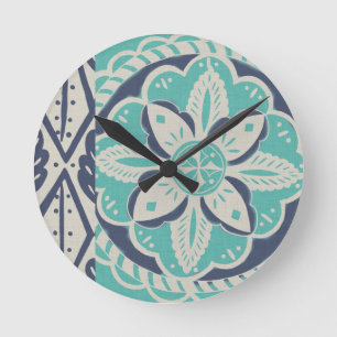 Blue Batik Tile IV Round Clock