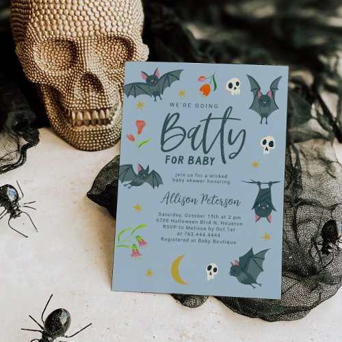 Blue Bats Batty for Baby Shower Invitation