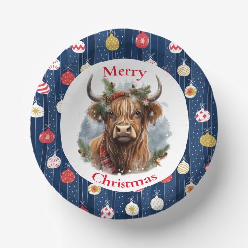Blue Baulables Christmas Highlander Cow Paper Bowls