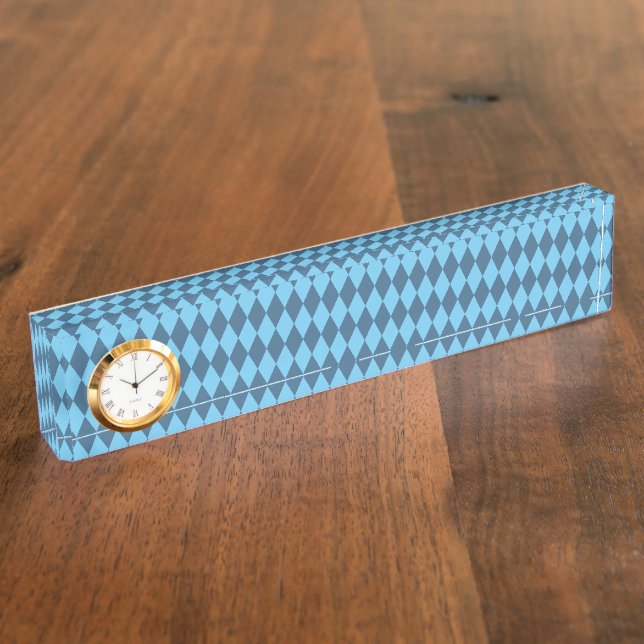 Blue Bavaria Rhombus Flag Pattern Desk Name Plate (Side)