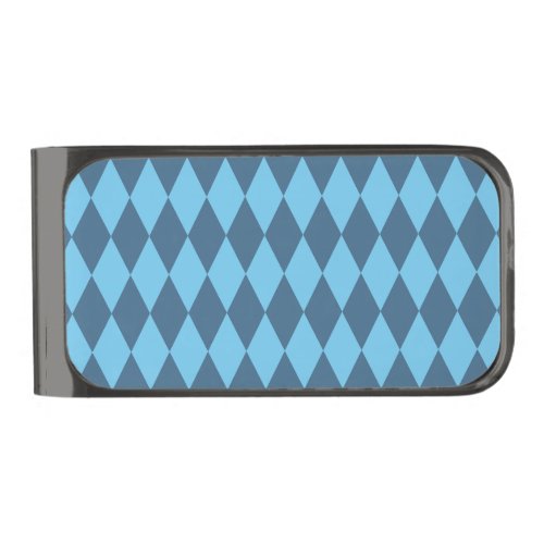 Blue Bavaria Rhombus Flag Pattern Gunmetal Finish Money Clip