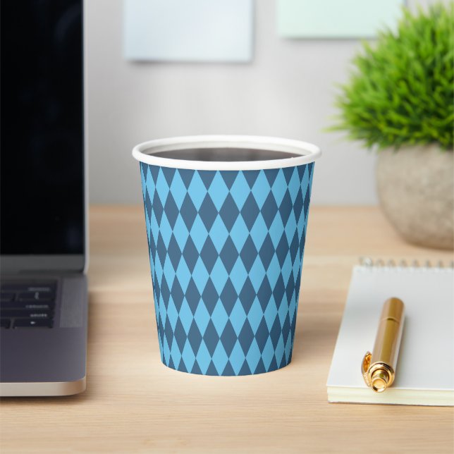 Blue Bavaria Rhombus Flag Pattern Paper Cups (Insitu)
