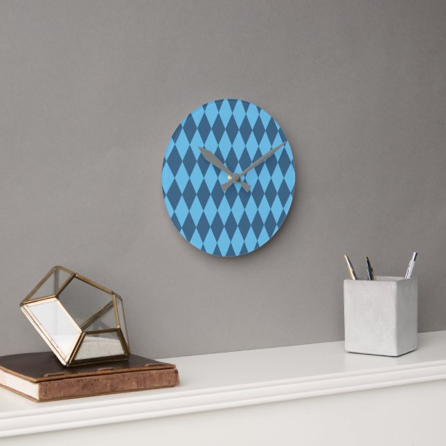 Blue Bavaria Rhombus Flag Pattern Round Clock (Office)