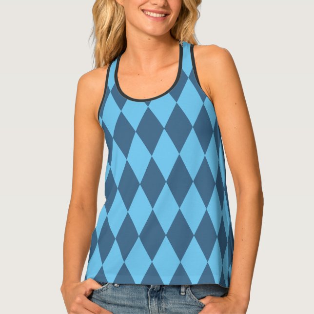Blue Bavaria Rhombus Flag Pattern Tank Top (Front)