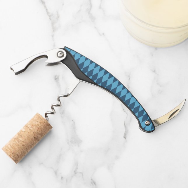 Blue Bavaria Rhombus Flag Pattern Waiter's Corkscrew (Front)