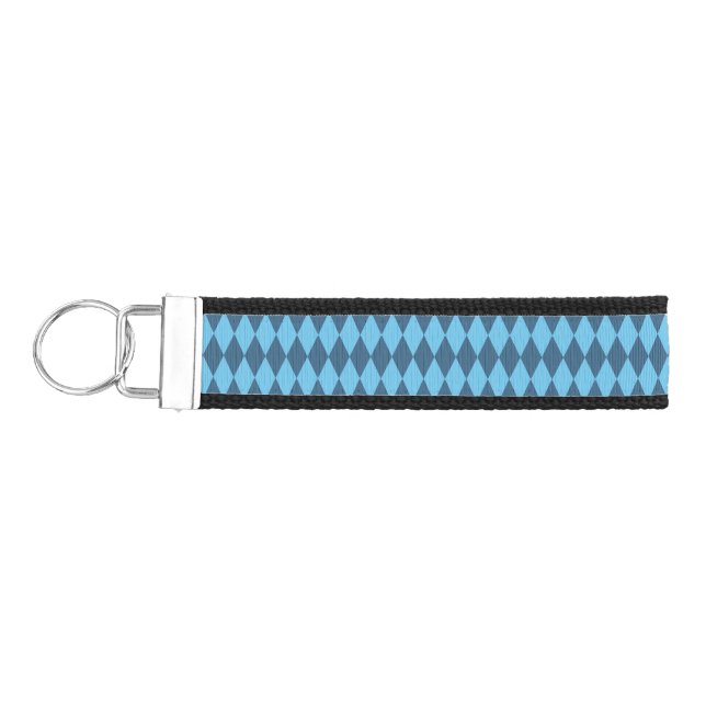Blue Bavaria Rhombus Flag Pattern Wrist Keychain (Keys on Left)