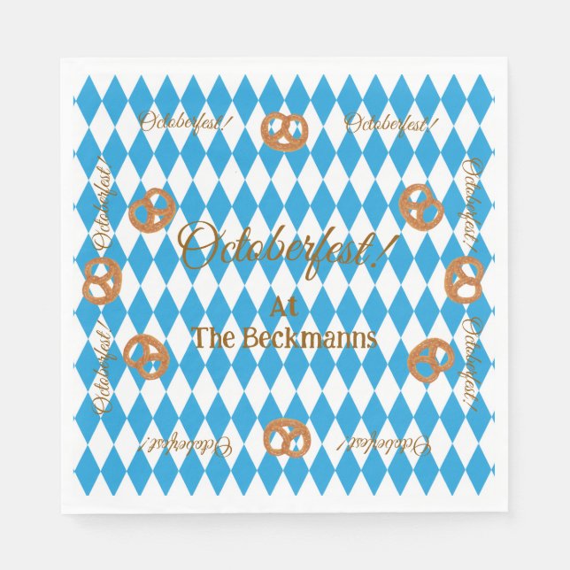 Blue Bavarian Octoberfest Pretzels Napkins (Front)