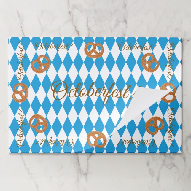 Blue Bavarian Octoberfest Pretzels Paper Placemats (Folded)