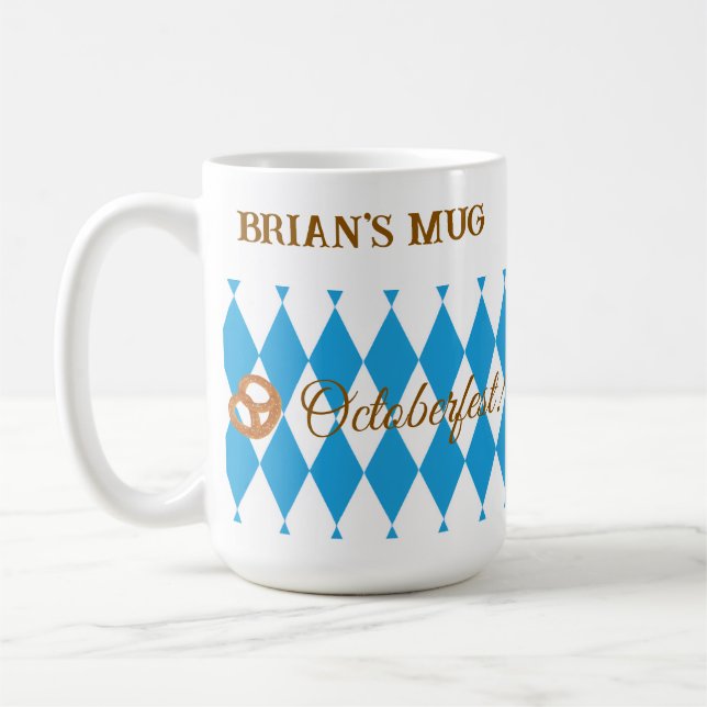 Blue Bavarian Octoberfest Pretzels PERSONALIZE Coffee Mug (Left)