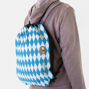 Blue Bavarian Octoberfest Pretzels Personalize Drawstring Bag