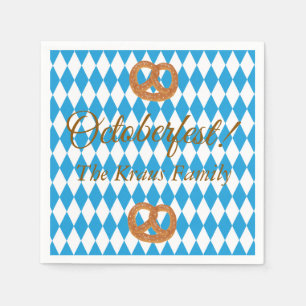 Blue Bavarian Octoberfest Pretzels Personalize Napkins
