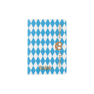 Blue Bavarian Octoberfest Pretzels Personalize Passport Holder