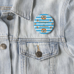 Blue Bavarian Octoberfest Pretzels Personalize Rnd Button