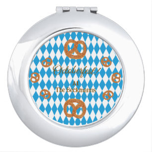 Blue Bavarian Octoberfest Pretzels Personalize Rnd Compact Mirror
