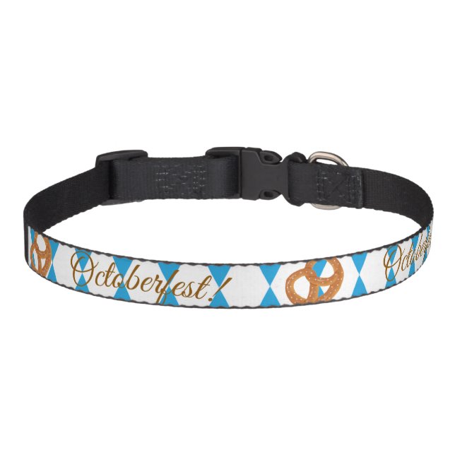 Blue Bavarian Octoberfest Pretzels Pet Collar (Front)